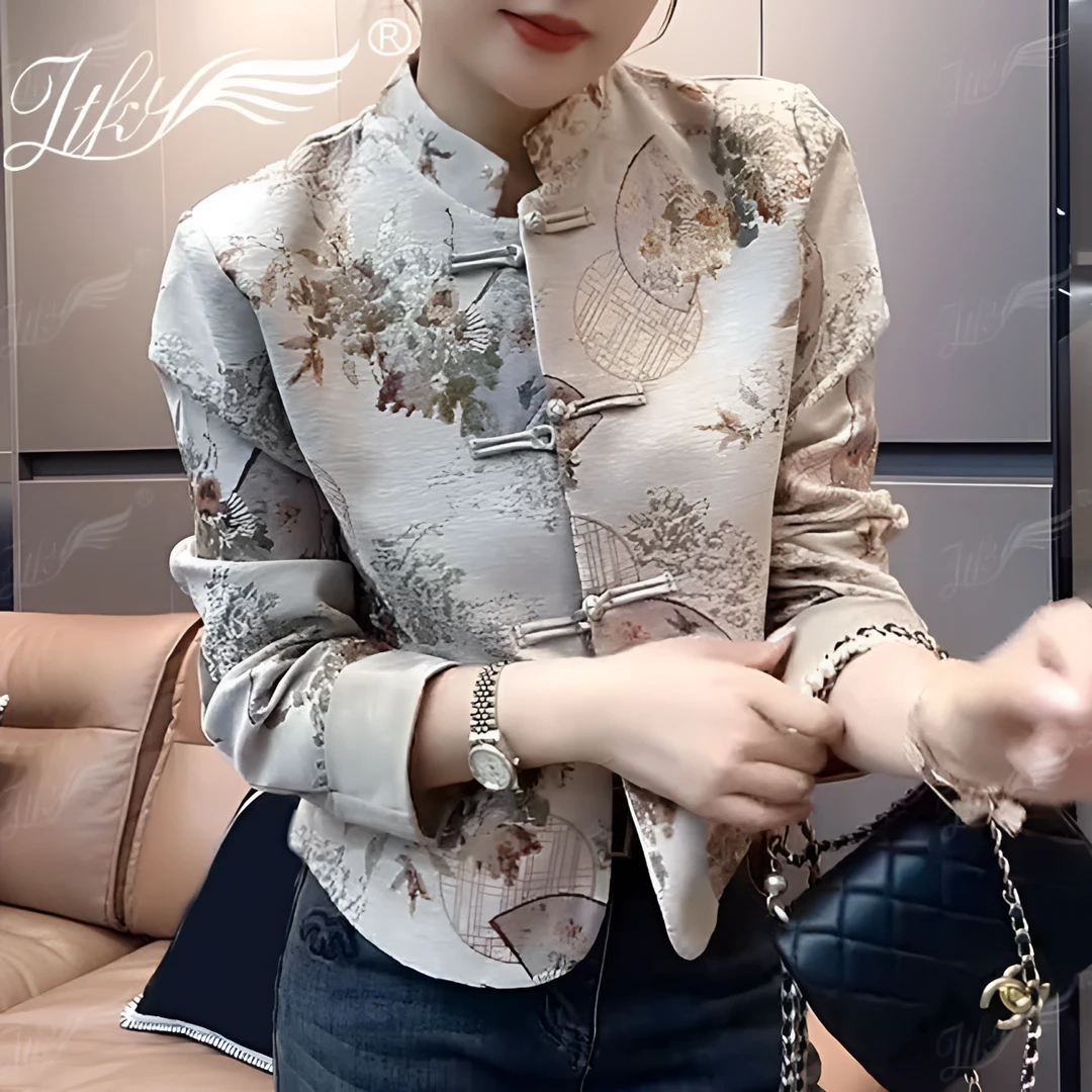 冬季加厚棉服新中式毛呢夹棉外套长袖立领棉衣