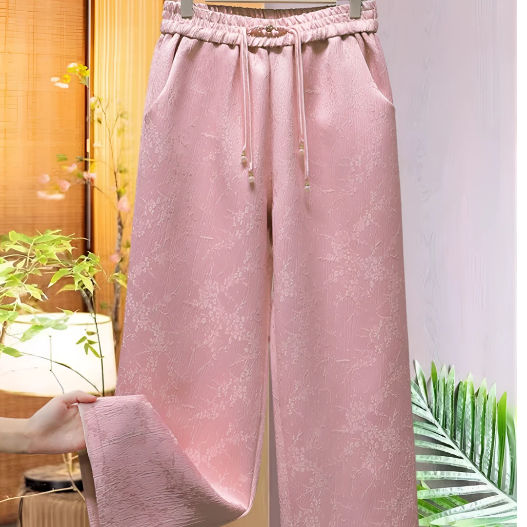 【梅雅】24新款新中式高腰直筒阔腿裤女款显瘦休闲复古提花中国风