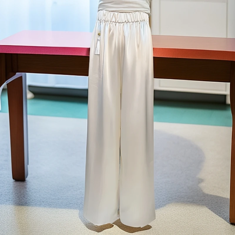 【吉祥】新中式醋酸缎面光滑直筒拖地裤松紧腰高级感长裤