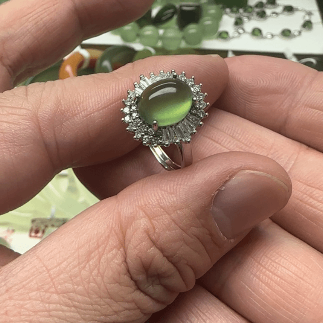 【闪购商品】岫玉戒指银S925镶嵌