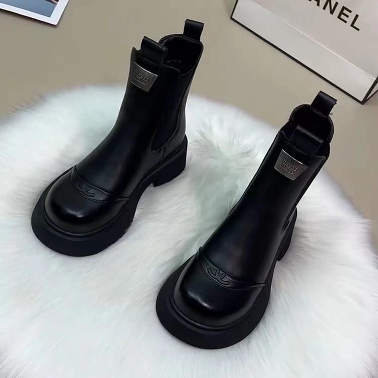 烟筒靴切尔西皮靴女2024短靴秋冬新款小个子增高英伦马丁靴时尚