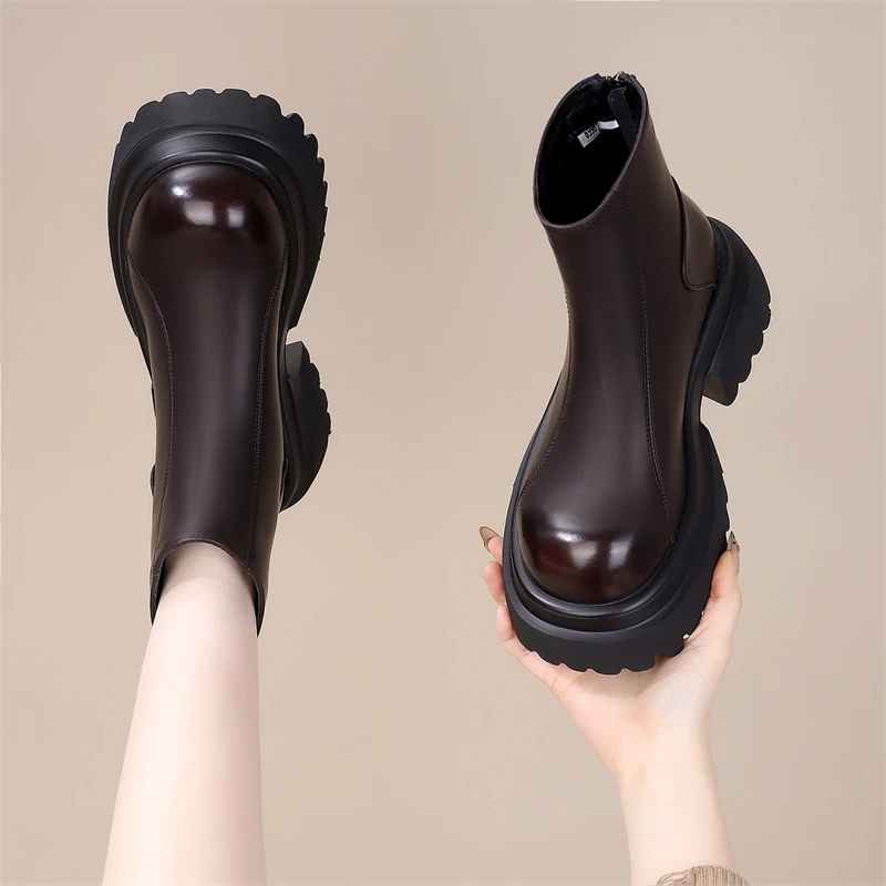 洋气切尔西靴女厚底复古港风秋冬马丁靴女冬季圆头加绒女靴烟筒靴