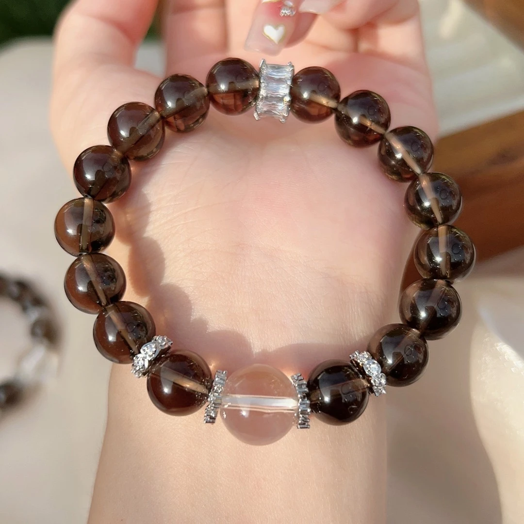 茶晶男女情侣同款10MM天然水晶手串百搭礼盒装多样性发其一