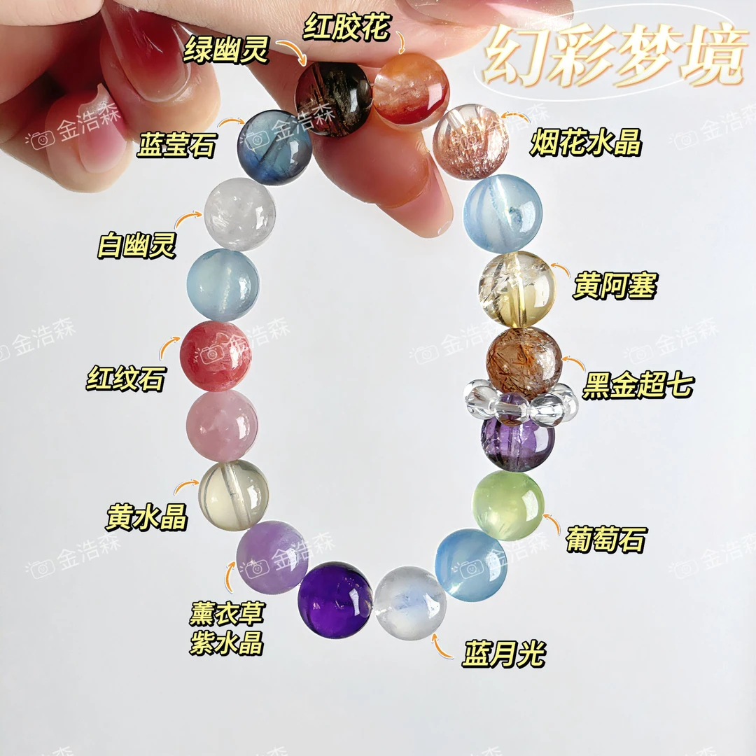 【幻彩梦境】红纹石海蓝宝蓝月光黑金超七设计款  配证书 礼盒装