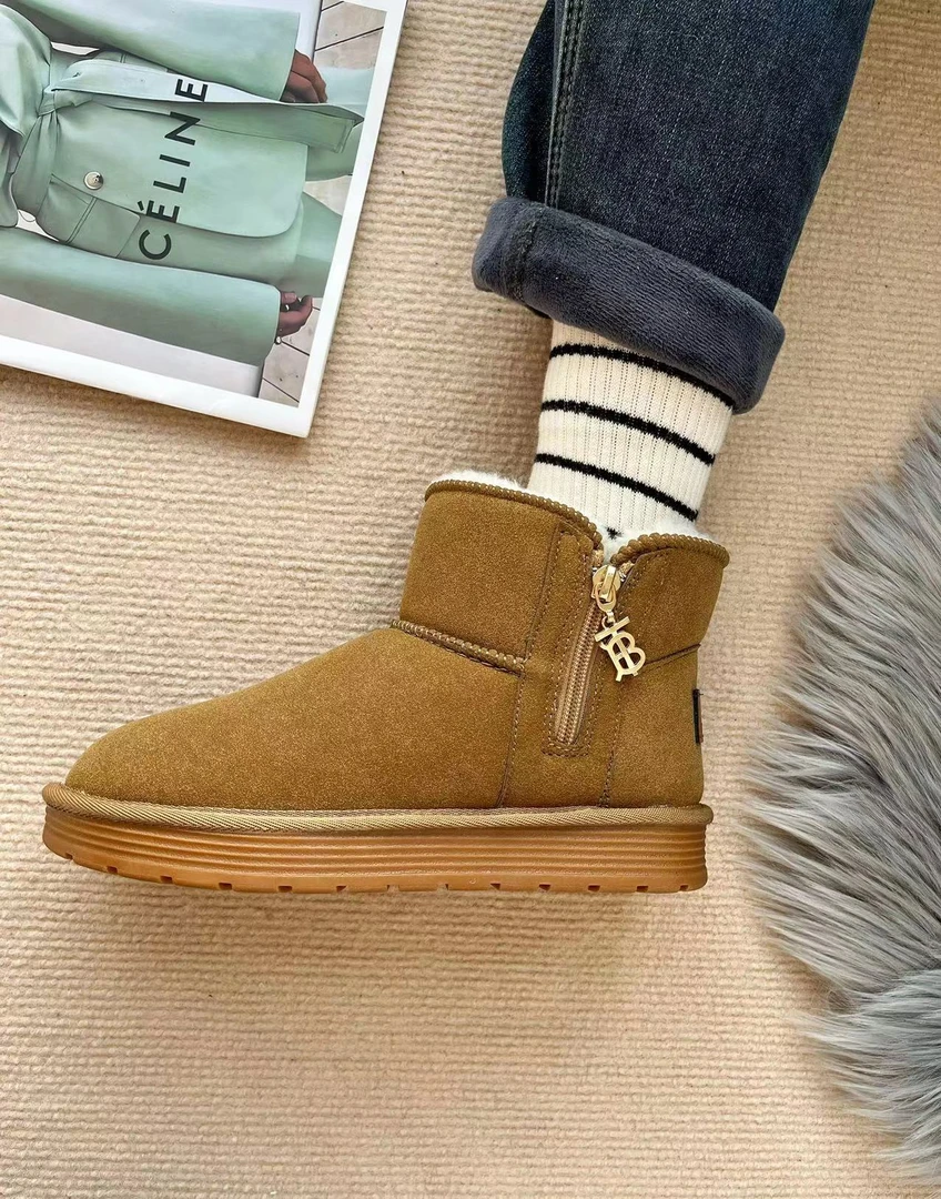 网红雪地靴女冬季加绒中筒拉链棉鞋女冬加绒防滑洋气保暖棉靴802