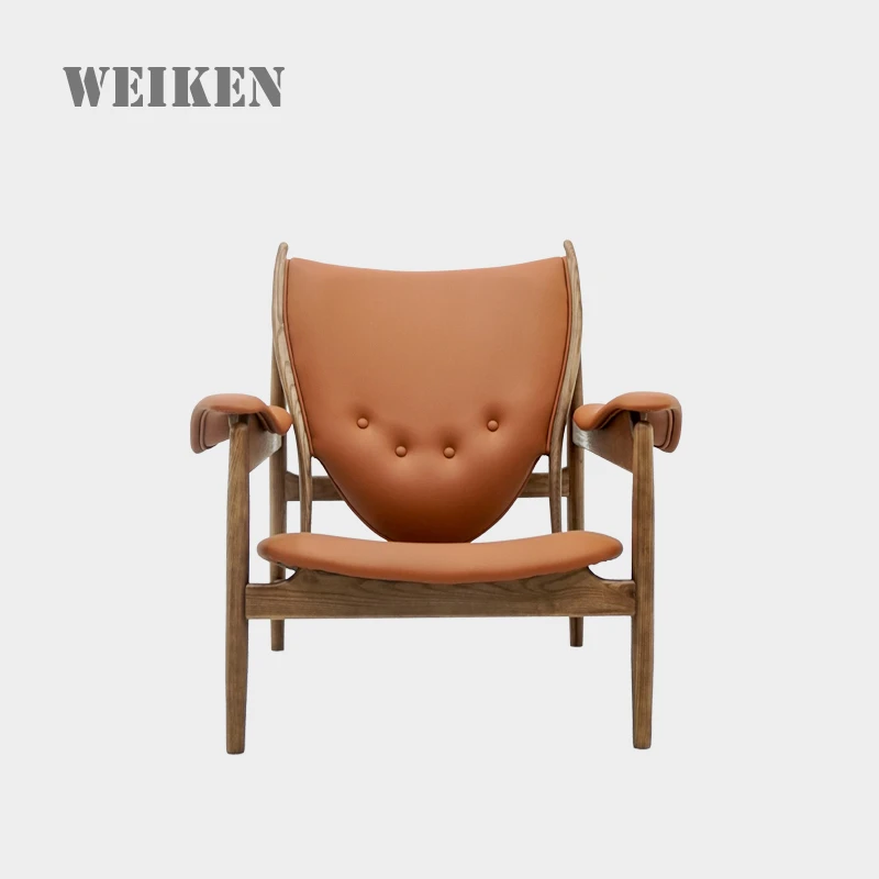 酋长椅实木真皮沙发椅北欧侘寂风懒人单椅北美黑胡桃设计师休闲椅