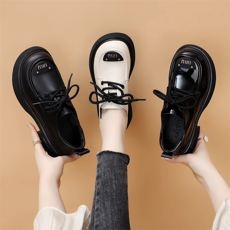 真皮小皮鞋女2025年春秋新款黑色平底系带学院风百搭时尚乐福单鞋