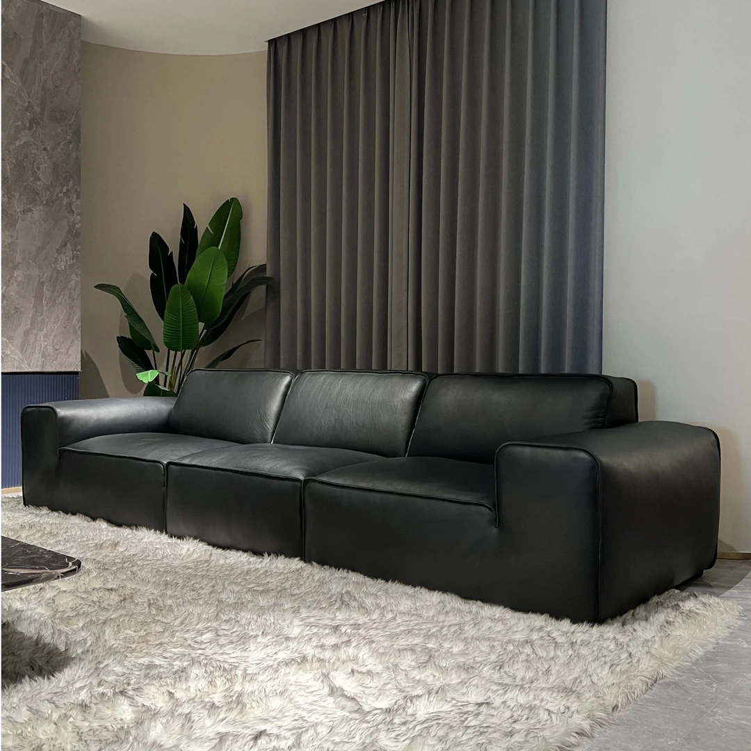 意式简约皮艺沙发青皮加厚客厅夏图沙发大黑牛落地沙发