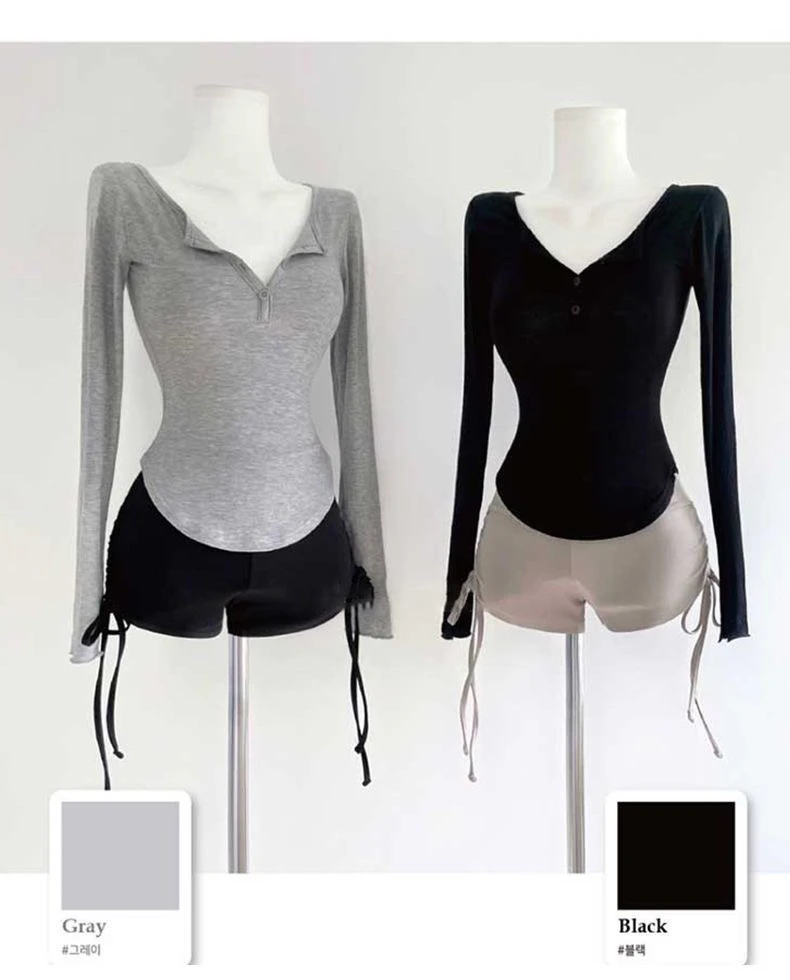 纯欲性感御姐显胸显身材防晒长袖薄t恤女秋季紧身半开领微透上衣