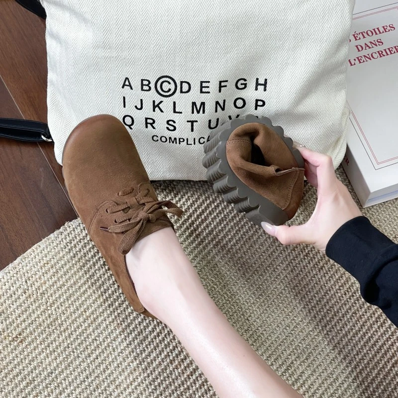 鞋佰度勃肯鞋女2024秋季新款复古真皮系带女鞋软底百搭舒适单鞋