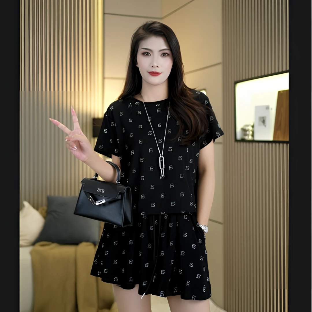 【Ali】深圳南油重工烫钻a字休闲套装女大码裙裤欧货夏季时尚6