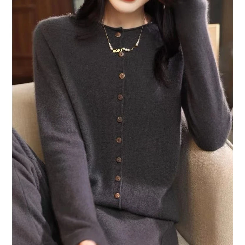 涵玖玥【100羊毛】圆领多扣一线成衣通勤开衫百搭上衣07-048