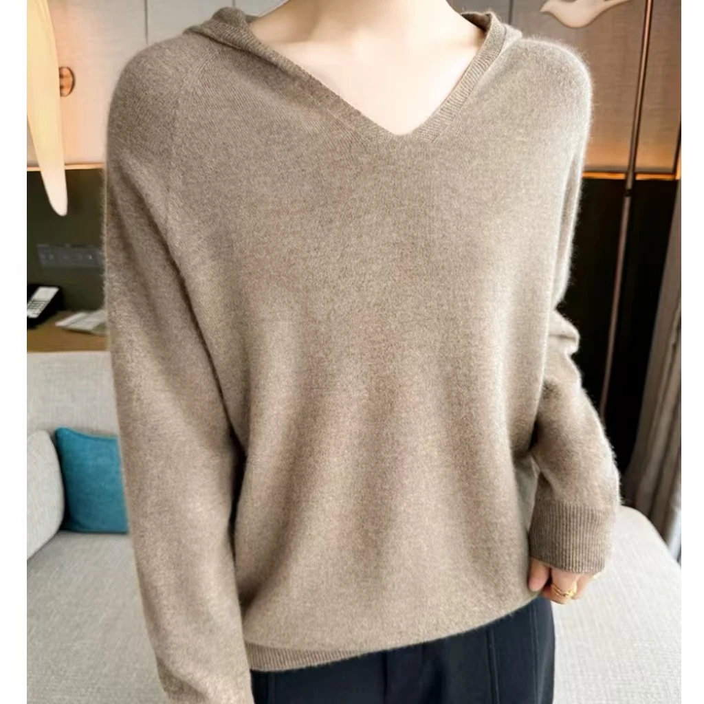 涵玖玥【100羊毛】纯色帽衫亲肤净版无缝一线上衣07-900