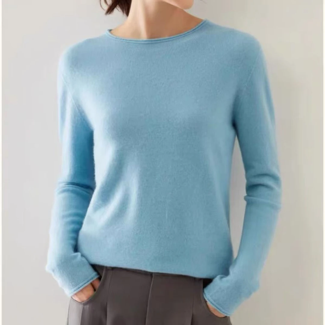 涵玖玥【100%纯山羊绒】MoRo高货软肤卷边圆领上衣08-048