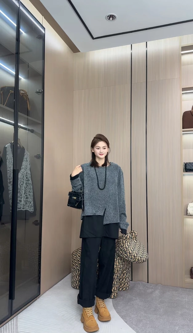 【允儿严选】时尚休闲气质百搭宽松假两件上衣＋裤子