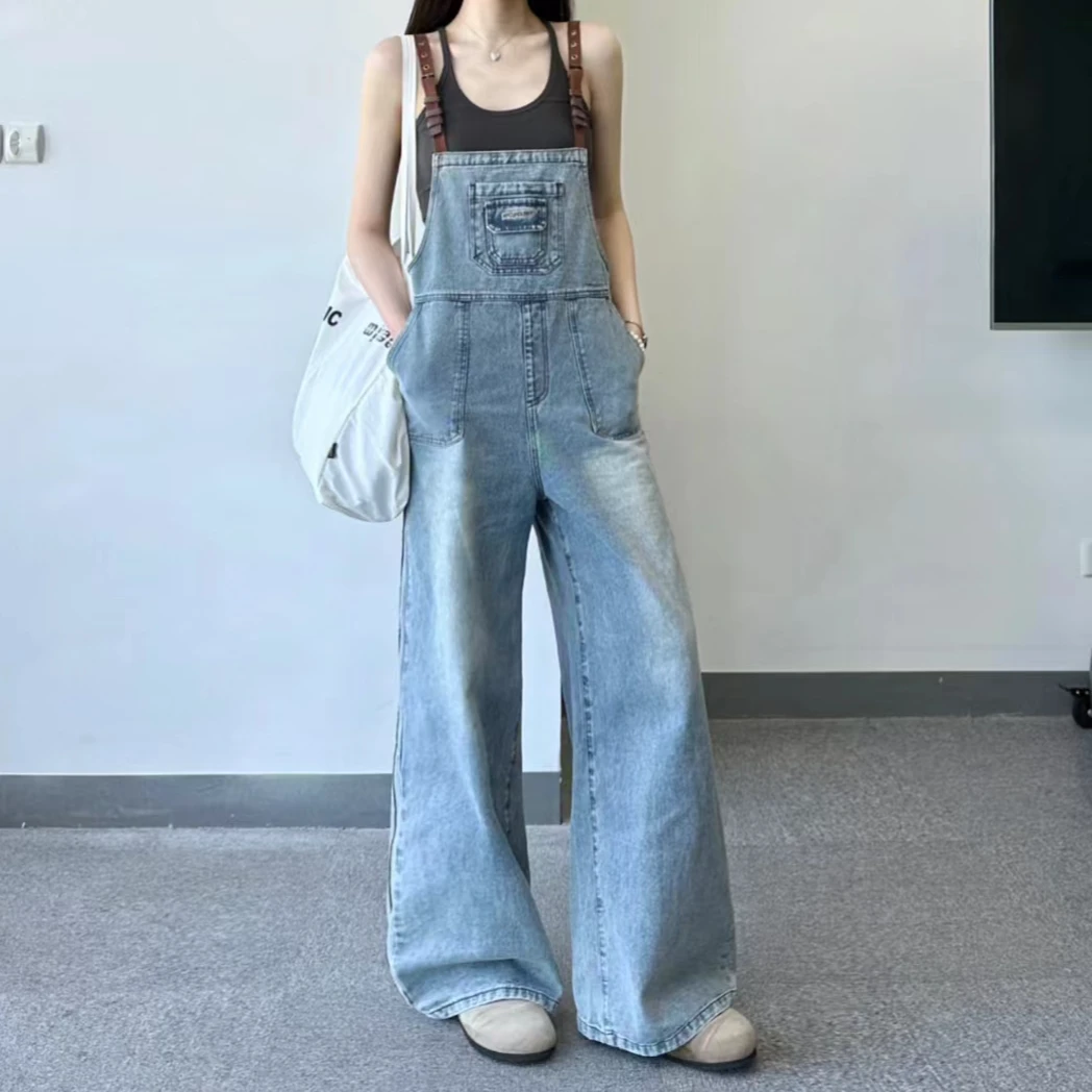 牛仔背带长裙长裤显瘦宽松减龄时尚秋季韩版直筒夏季复古