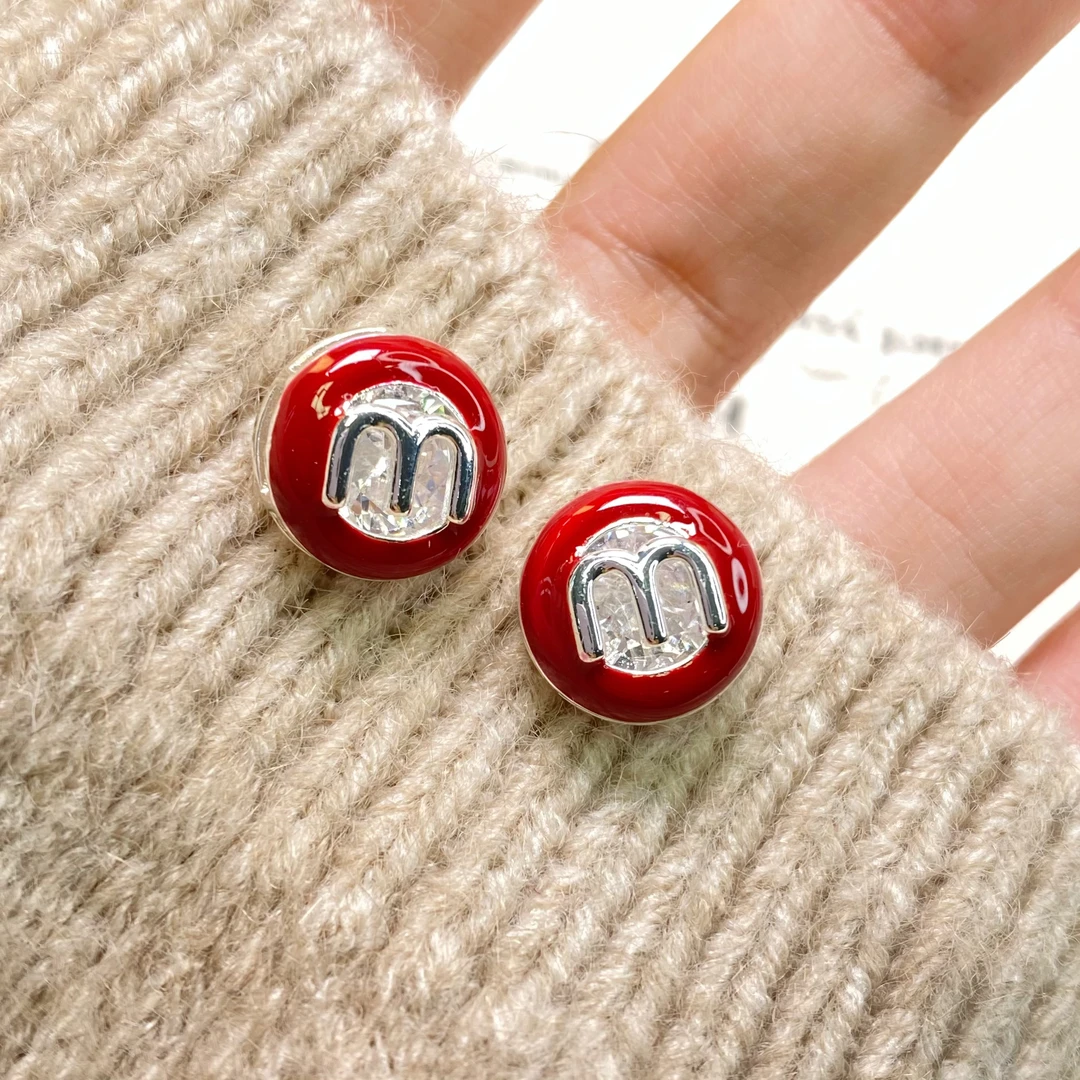 铜合金合成锆石耳饰 s925圆形滴油m锆石耳钉韩系甜酷风耳环