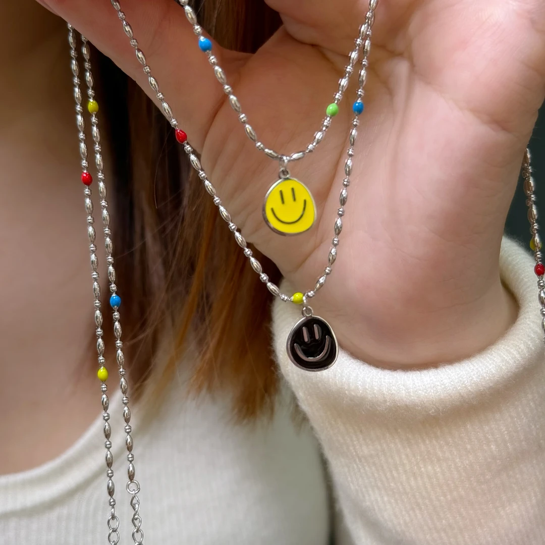 钛钢项链 不掉色2025年新款ins风彩虹笑脸休闲卫衣锁骨链8726