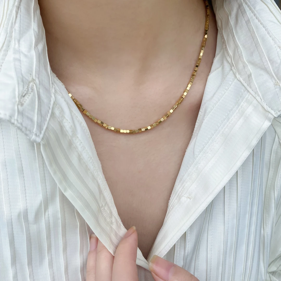 钛钢项链 简约百搭个性碎方块锁骨链几何超闪质感显白项链8623