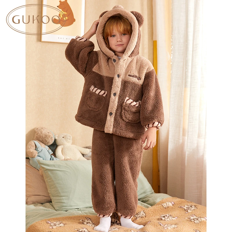 【Gukoo果壳】冬季儿童睡衣双面北极绒加厚保暖可外穿男孩家居服