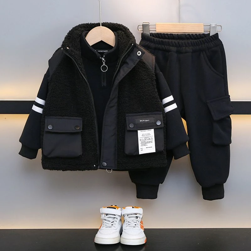 男童加绒卫衣马甲套装时尚新款帅气宝宝秋冬装儿童洋气保暖春秋季