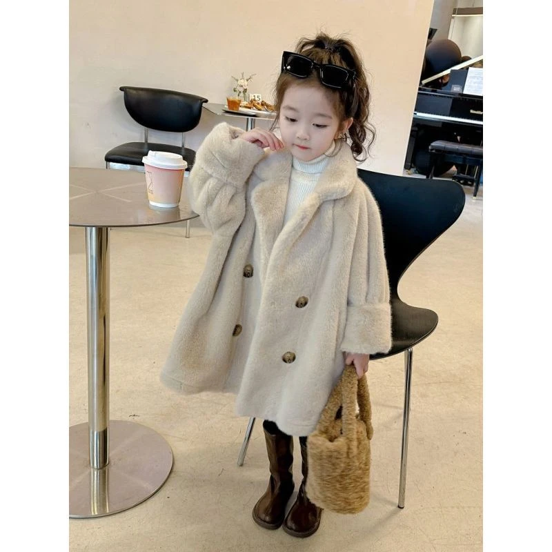 新款女童一体绒仿皮草大衣儿童仿皮草外套毛毛衣中长款冬季中童潮