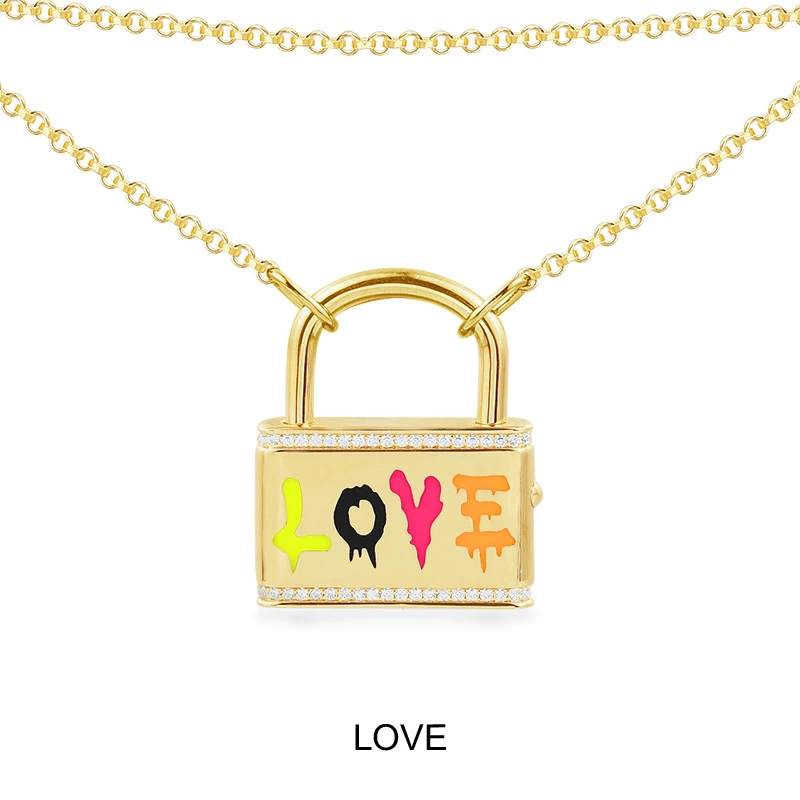 APM Monaco 合金合成锆石项链 彩色love锁头AC6033XEMY