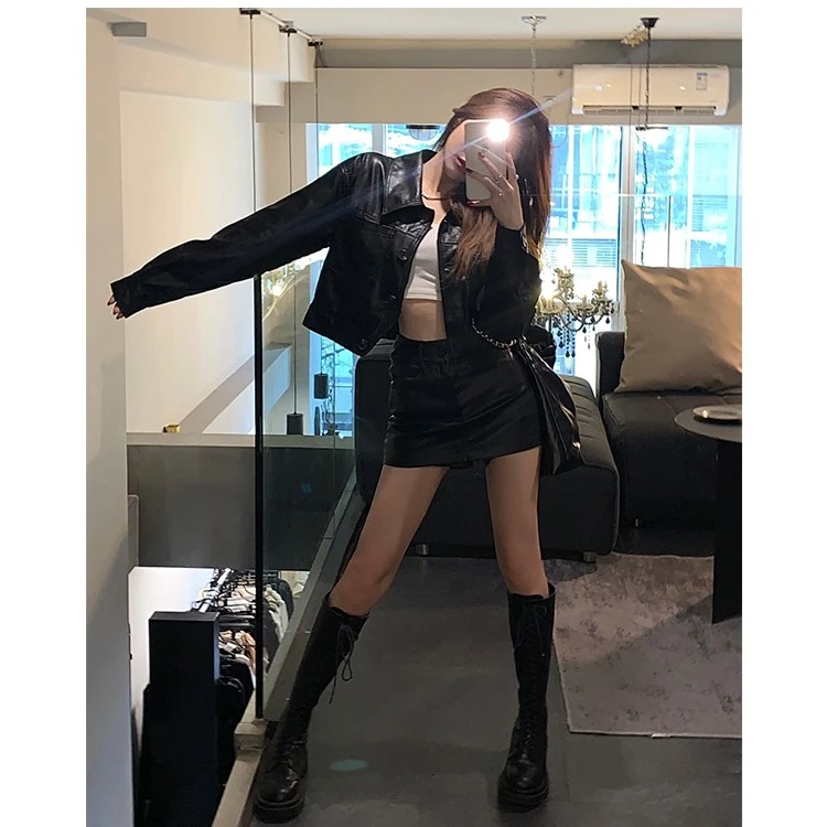 pu皮衣外套女短款辣妹显瘦2025春秋新款夹克机车服黑色高级上衣女