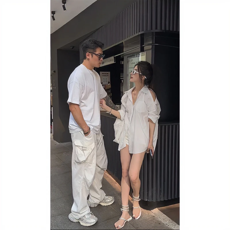 男友风露肩衬衫女夏季2025年新款设计感小众衬衣别致独特长袖上衣