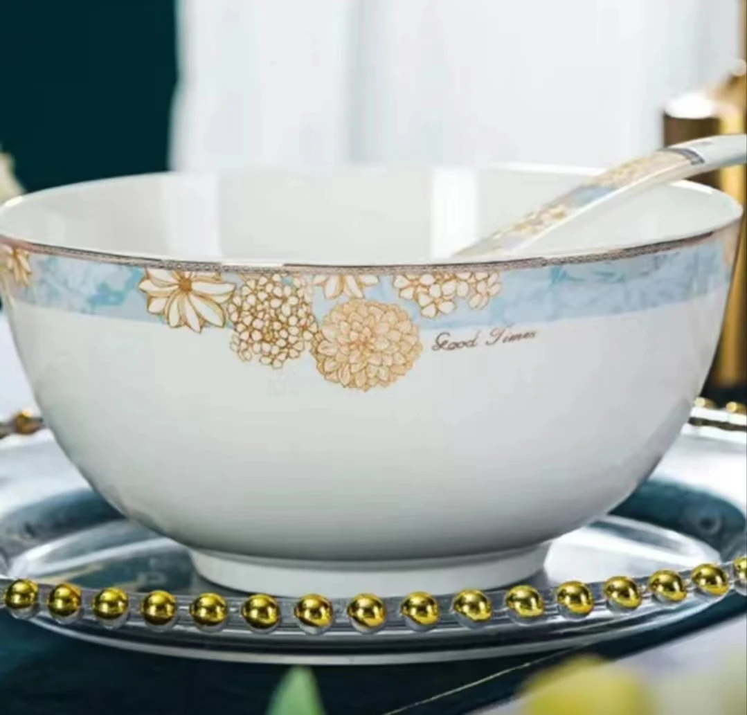 时光漫步新骨瓷8英寸大汤碗2只装 陶瓷餐具