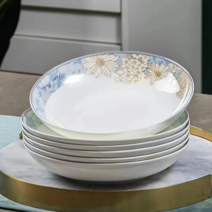 时光漫步新骨瓷8英寸盘6只装简约陶瓷餐具