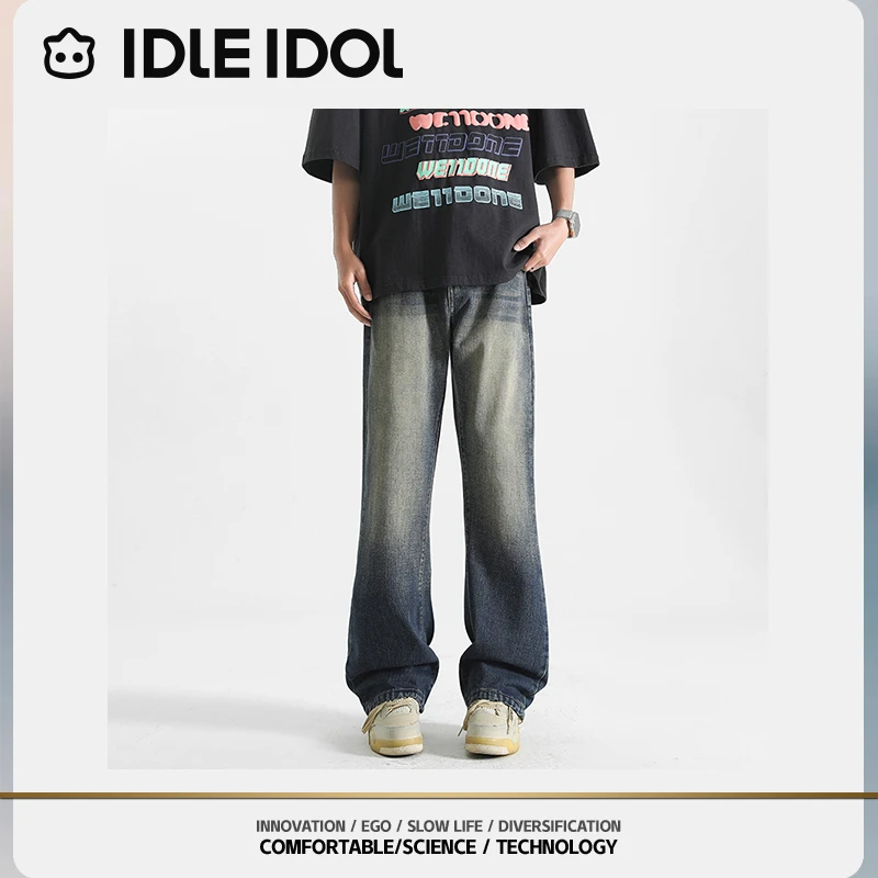 IDLE IDOL美式复古简约秋冬季高街水洗牛仔裤男女潮流百搭长裤