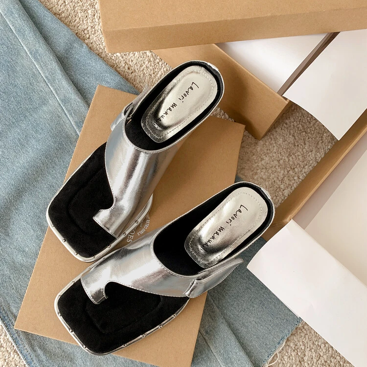 YDD/年中清仓/夹趾粗跟高跟凉鞋拖鞋/4110