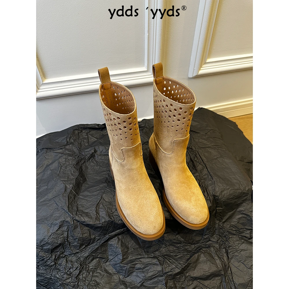 YDD/24秋冬新款简约时尚百搭镂空圆头短靴/213/跟高4.5厘米