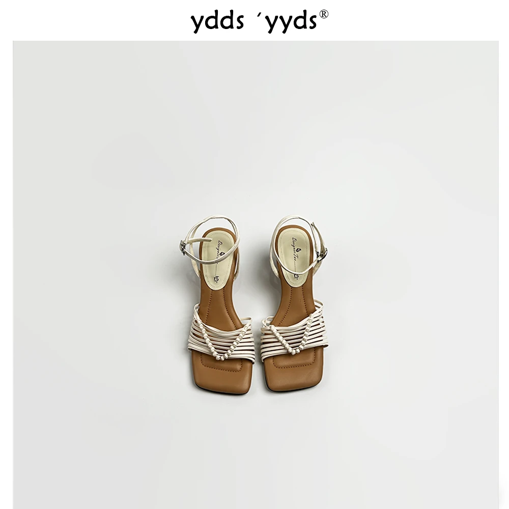 YDD/新号专属/夏季新款百搭方头软底中跟时尚轻奢编制凉鞋/5105