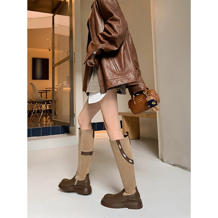 YDD/清仓特价/拼色系列厚底高筒长靴/7186