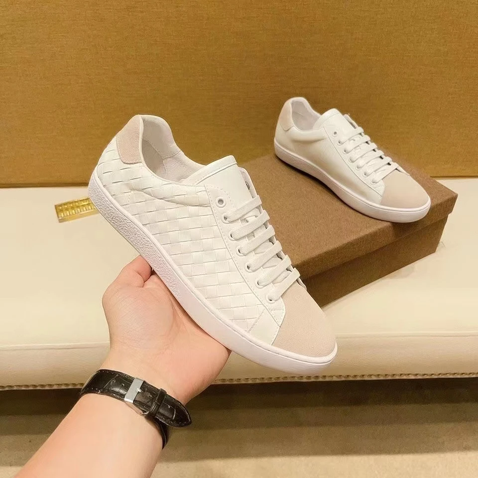 欧洲站2022新款百搭时尚纯皮编织透气男鞋潮流英伦休闲板鞋小白鞋