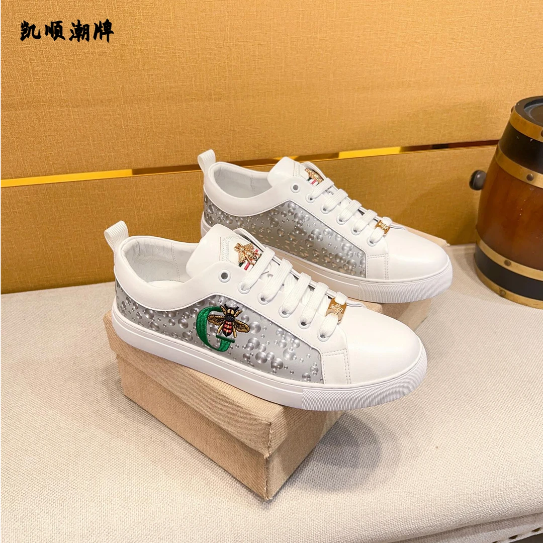 欧洲站透气鞋子男款夏季G字刺绣男士小白鞋圆头低帮休闲板鞋潮