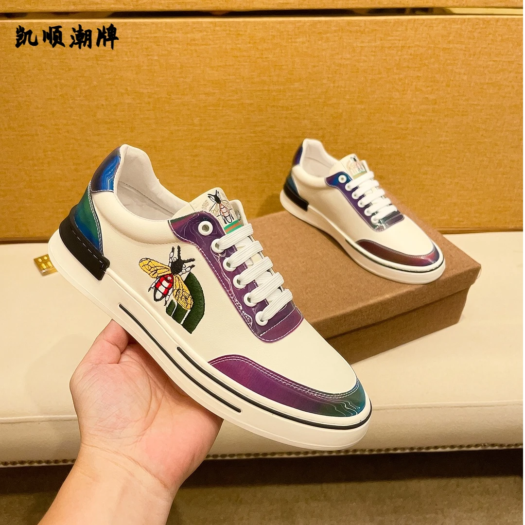 酷奇小蜜蜂奢侈品秋冬轻奢男士休闲鞋纯手工刺绣百搭软底增高鞋男