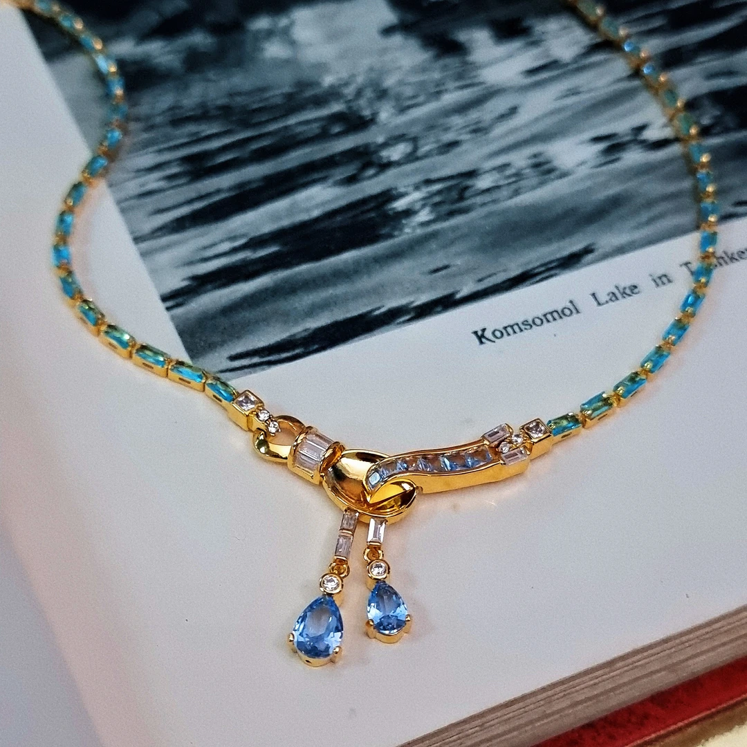 铜合金吊坠 法式轻奢jomaz mazer海蓝吊坠项链项链吊坠