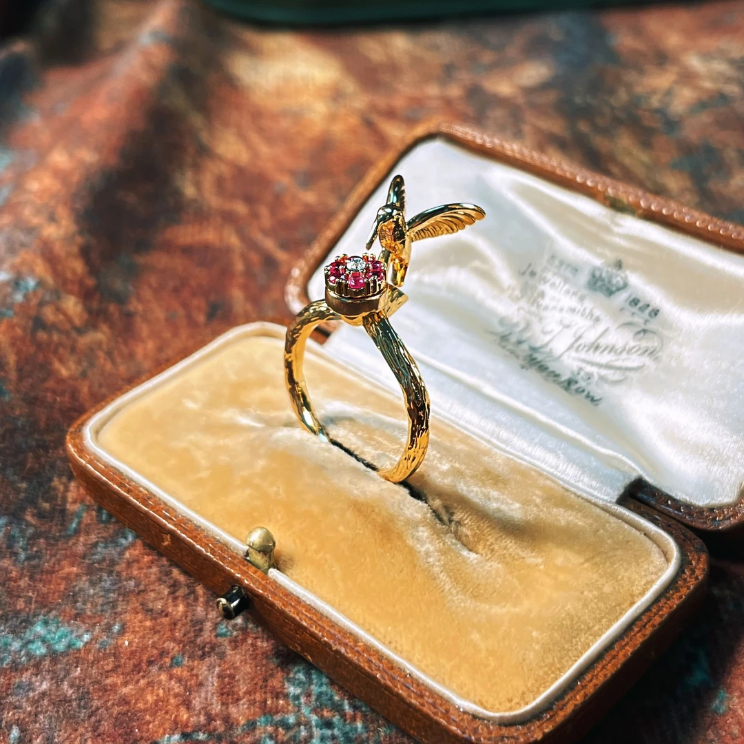 铜合金戒指 中古个性旋转蜂鸟戒指时尚手工指环