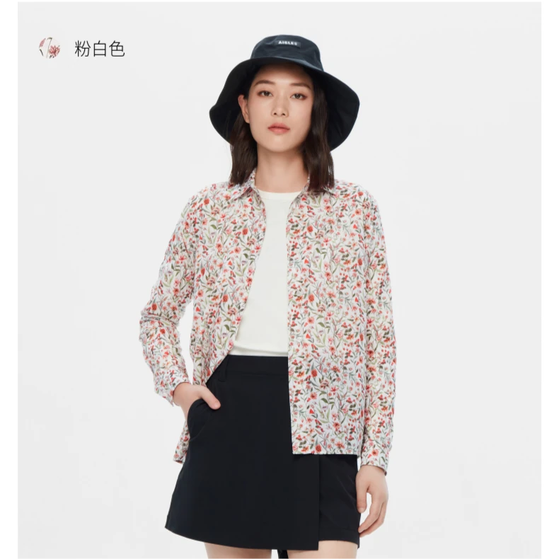 【拍照绝美】艾高春季印花衬衫时尚翻领碎花满印薄款长袖衬衣AD50