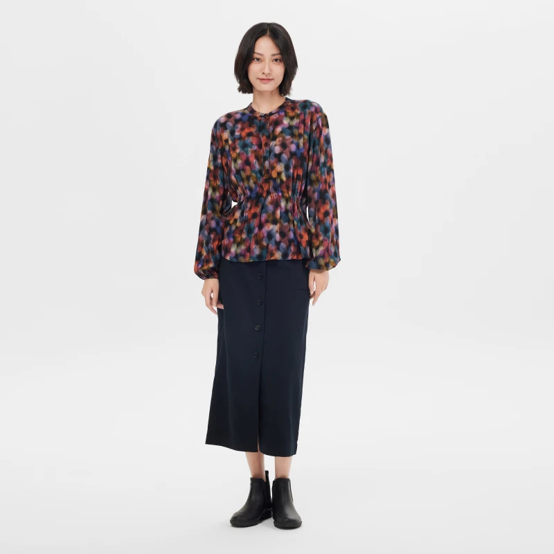 AIGLE艾高秋冬时尚休闲印花半开襟长袖衬衫女AO67上衣