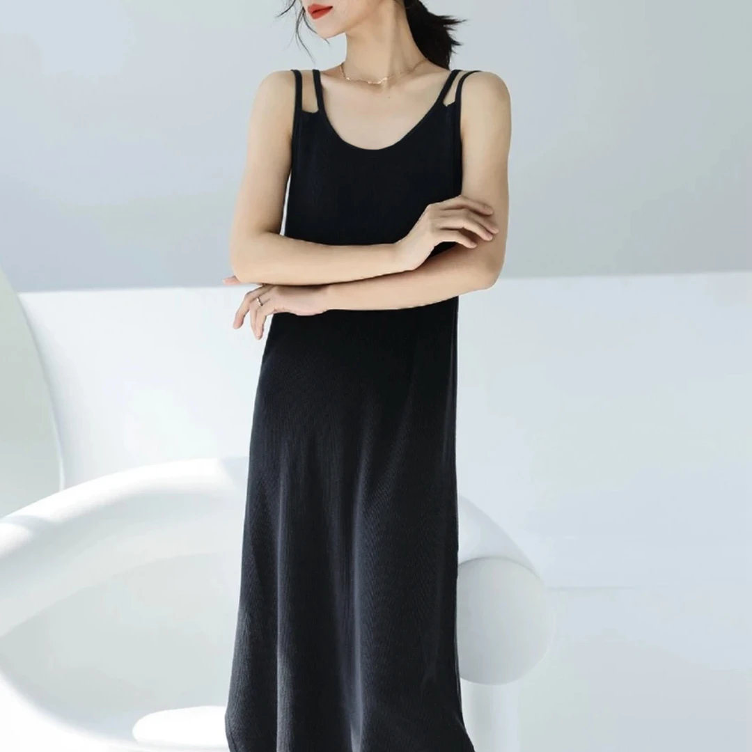 吊带夏季针织内搭吊带气质黑色连衣裙女装连衣裙宽松连衣裙显瘦
