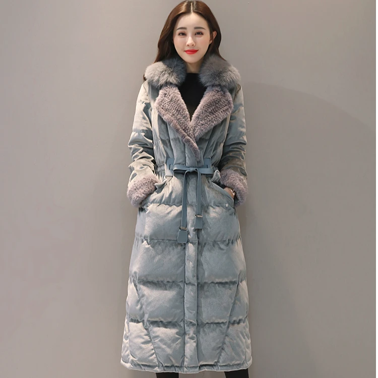 【90白鸭绒】气质优雅狐狸毛+水貂毛卡扣金丝绒气质显瘦羽绒服
