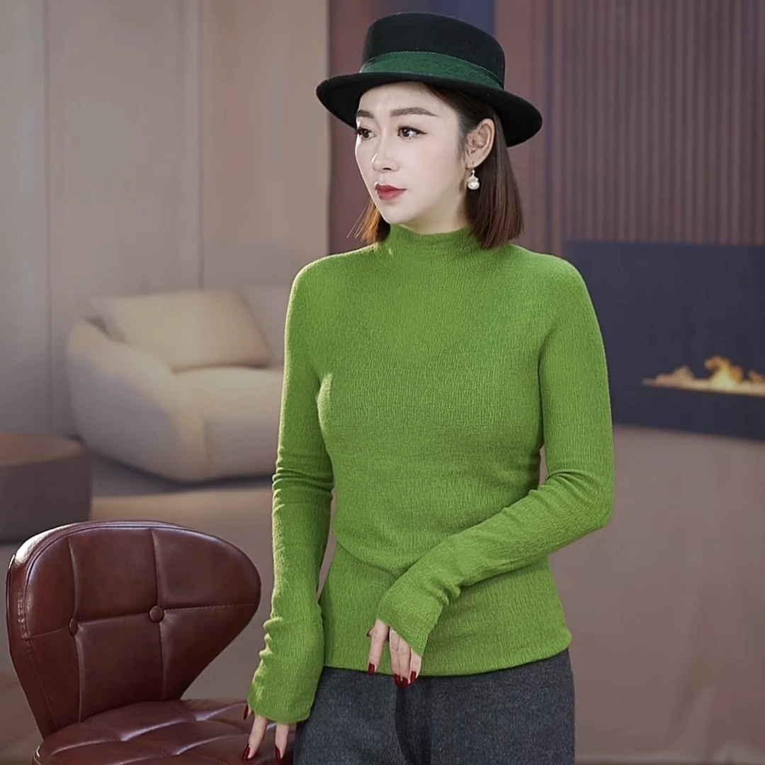 【扬子纱】頂奢精紡无缝一体修身显瘦百搭纯色秋冬打底毛针织衫