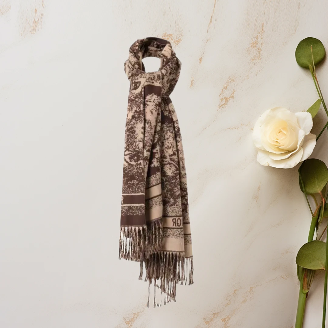 迪迪花色巴黎通勤花纹针织保暖长款双面百搭气质围巾流苏时尚锐锐