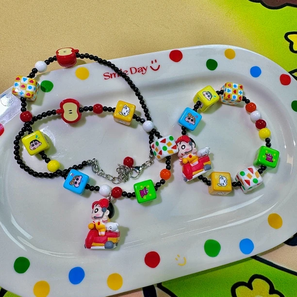 不锈钢项链 羊咪女孩-麦门蜡笔小新小白摩托车多巴胺项链手工可爱