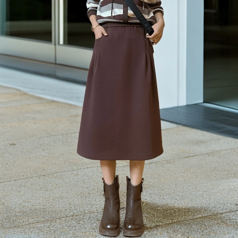 小个子休闲半身裙女秋季2024新款高腰a字显瘦遮胯中长款裙子