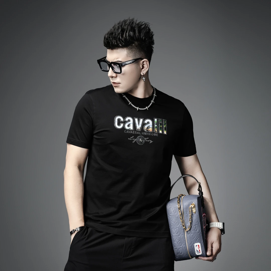 夏季新款男士短袖休闲潮牌印花字母烫钻轻奢百搭上衣圆领T恤男